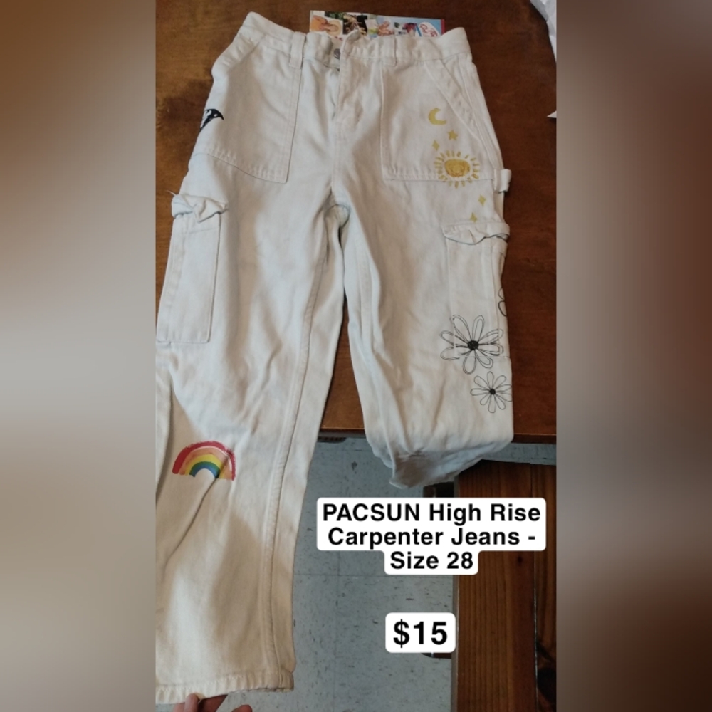 PacSun White Jeans with Rainbow and Floral Accents